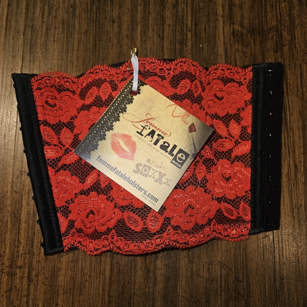 Femme Fatale Holster Ankle, Red Lace, Sz 8 1/2